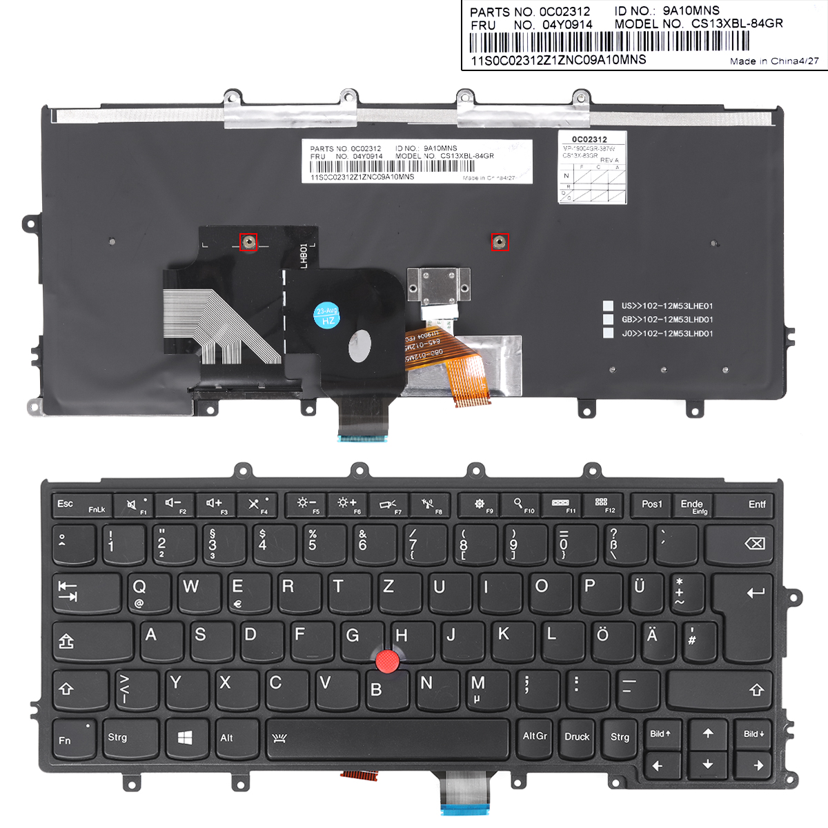 Picture of New Replacement Laptop Keyboard For IBM Thinkpad X240 X240S X250 X260 BLACK FRAME BLACK(Backlit ,With Point，Compatible with X270 For Win8) GR Layout